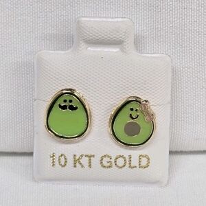 ORO 10K Mex. EarringsBroquel AGUACATE Gold Avocado Enamel Stud Arete